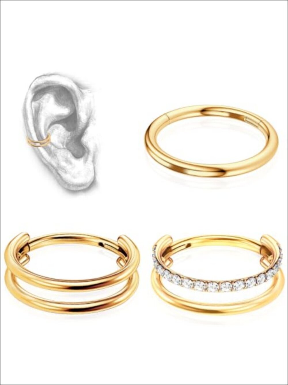 Titanium 16G Cartilage Hoop Earrings 3Pc Nose Ring Set